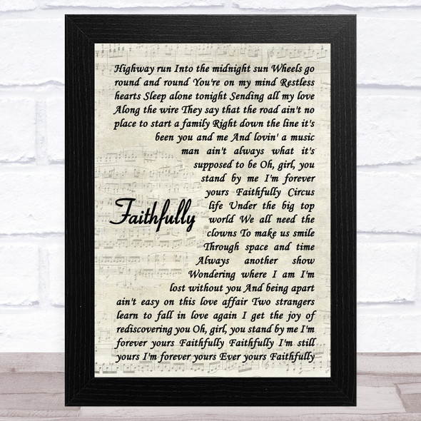 Journey Faithfully Vintage Script Song Lyric Music Art Print