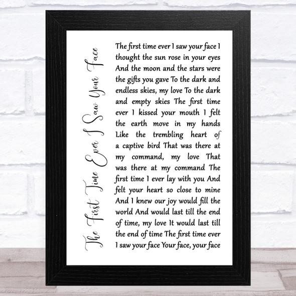 Roberta Flack The First Time Ever I Saw Your Face White Script Song Lyric Music Art Print