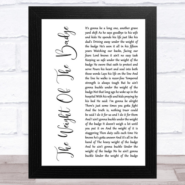 George Strait The Weight Of The Badge White Script Song Lyric Music Art Print
