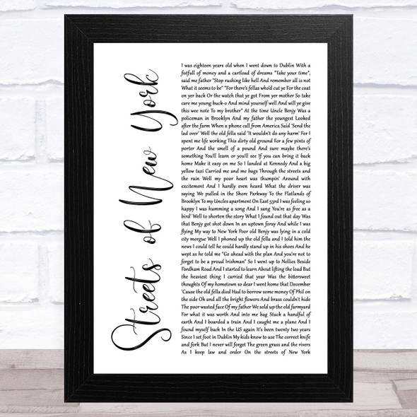 Ryan McMullan Streets of New York White Script Song Lyric Music Art Print