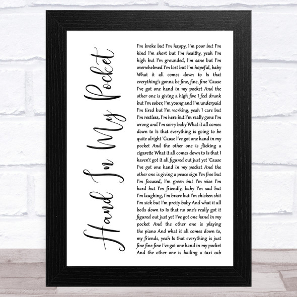 Alanis Morissette Hand In My Pocket White Script Song Lyric Music Art Print