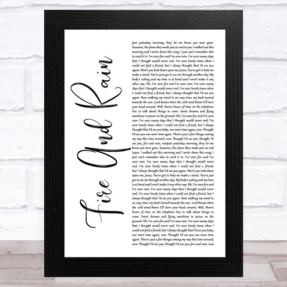 James Taylor Fire And Rain White Script Song Lyric Music Art Print