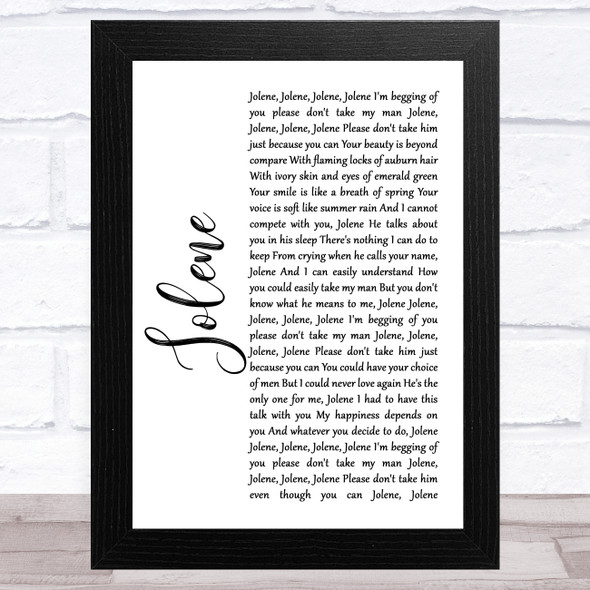 Dolly Parton Jolene White Script Song Lyric Music Art Print