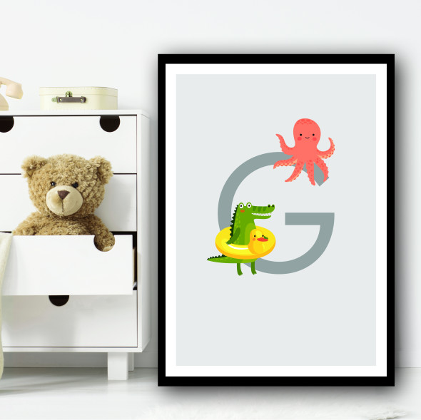 Animal Collection Letter G Children's Kids Wall Art Print