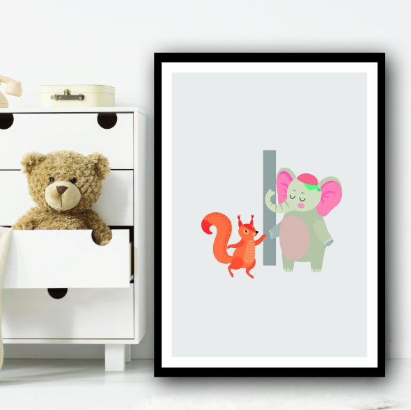 Animal Collection Letter I Children's Kids Wall Art Print