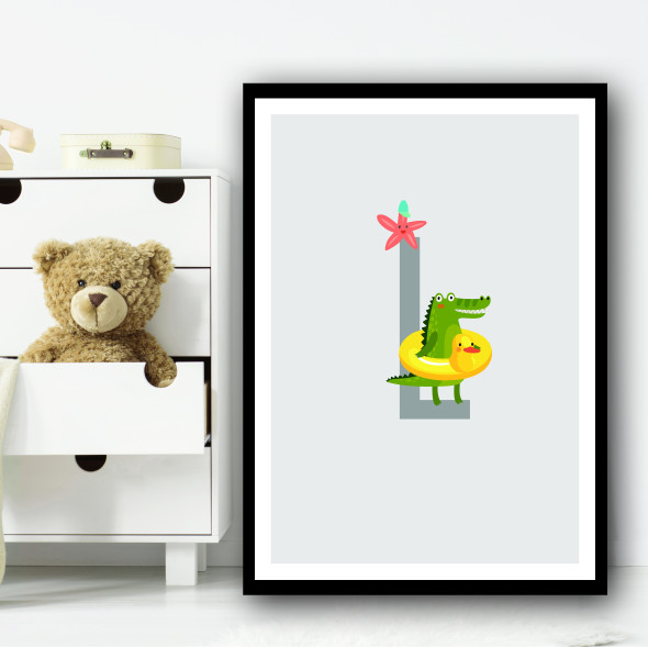 Animal Collection Letter L Children's Kids Wall Art Print