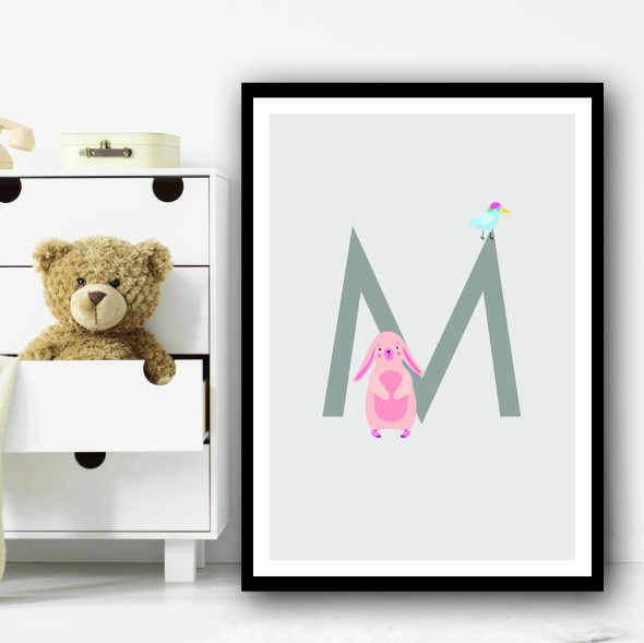 Animal Collection Letter M Children's Kids Wall Art Print