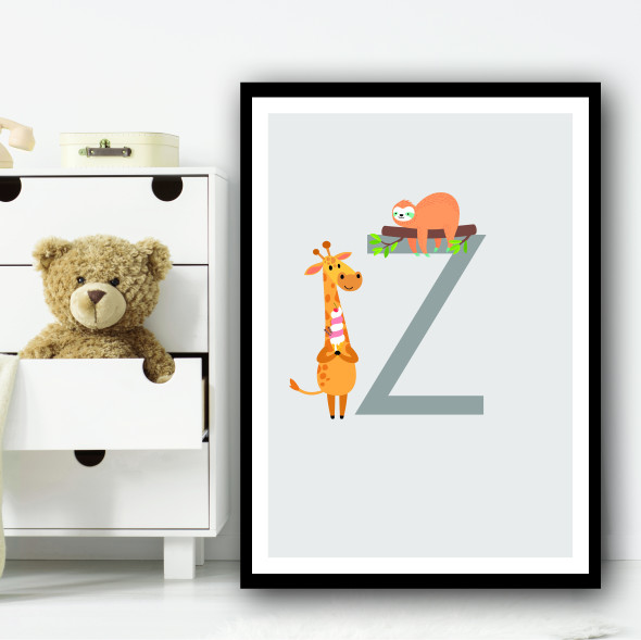 Animal Collection Letter Z Children's Kids Wall Art Print
