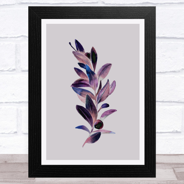 Branch With Berries Purple Taupe Home Wall Art Print