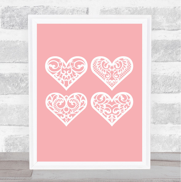 4 Lace Hearts Home Wall Art Print