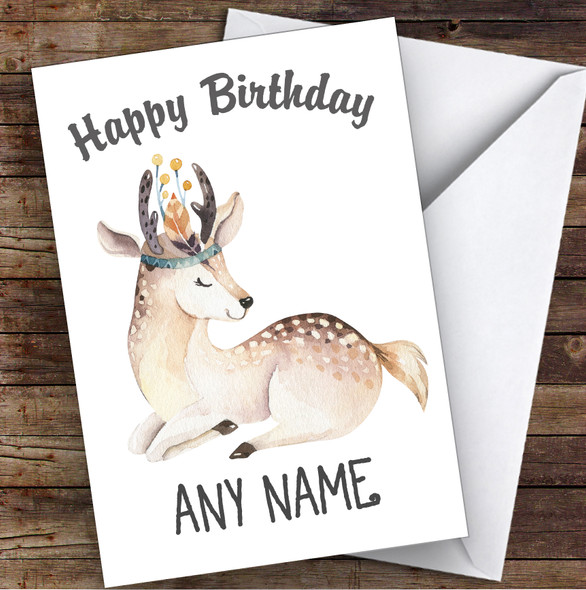 Dainty Watercolour Deer Personalised Birthday Greetings Card