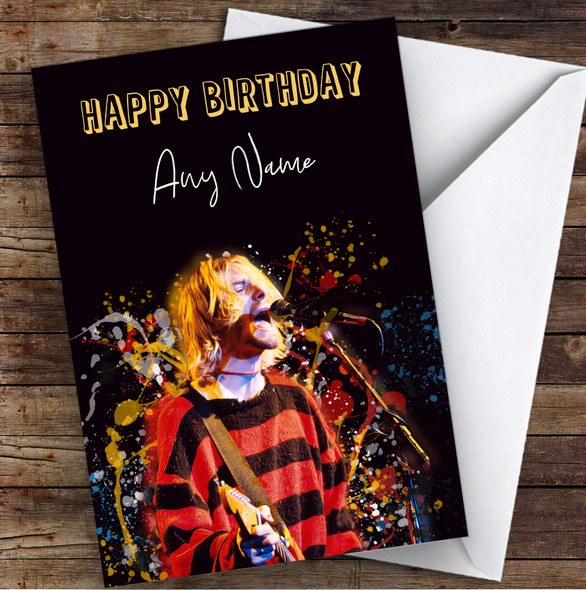 Kurt Cobain Splatter Art Celebrity Personalised Birthday Card