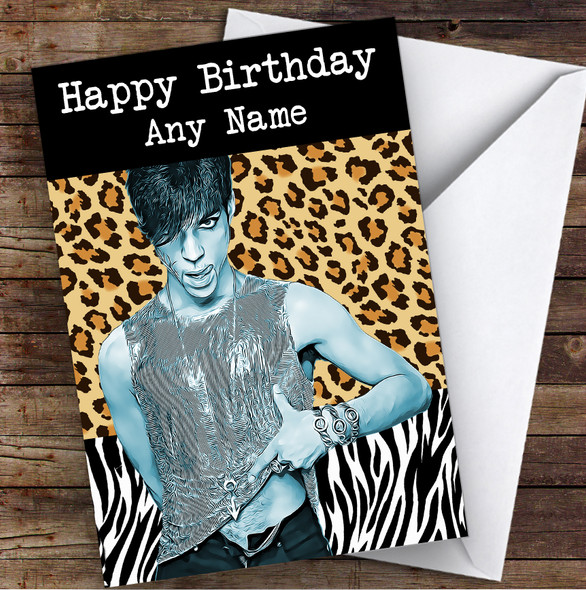 Prince Leopard Print Celebrity Personalised Birthday Card