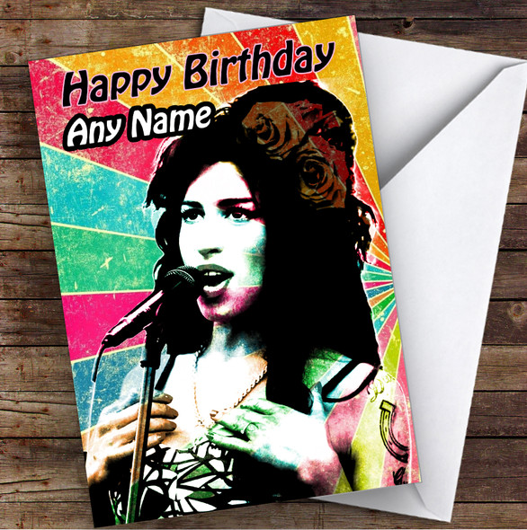 Amy Winehouse Retro Celebrity Personalised Birthday Card