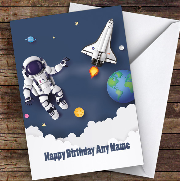 Astronaut Floating In Space Rocket Children's Kids Personalised Birthday Card