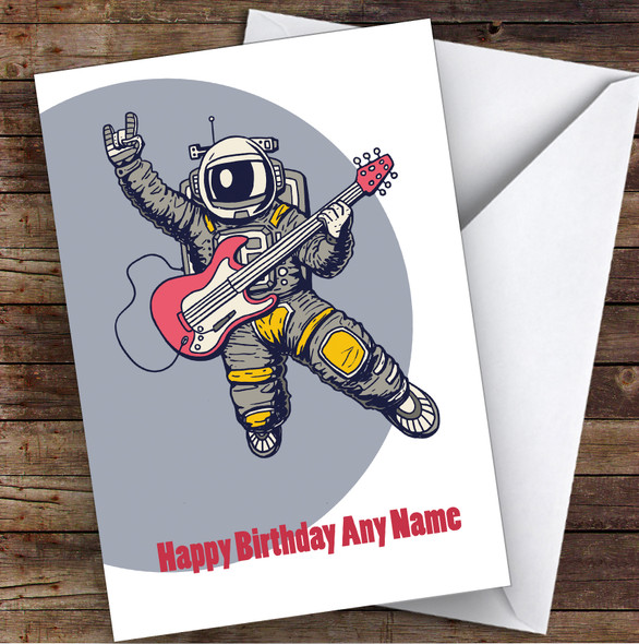 Astronaut Floating Playing Guitar Children's Kids Personalised Birthday Card