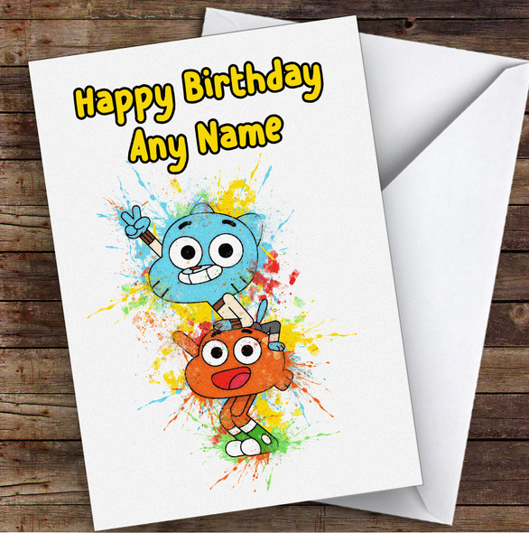 The Amazing World Of Gumball Watercolour Splatter Children's Kids Birthday Card