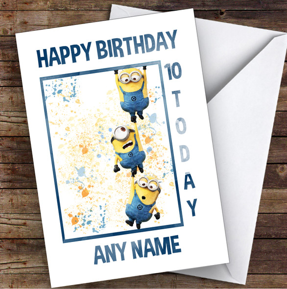 Minions Hanging About Splatter Art Children's Kids Personalised Birthday Card