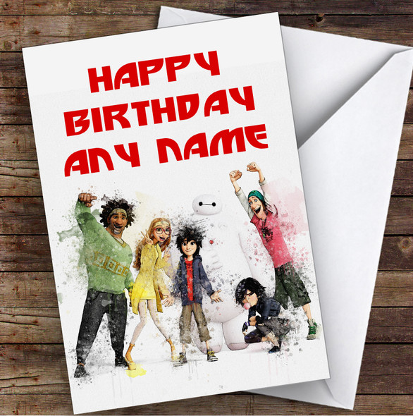 Big Hero 6 Watercolour Splatter Children's Kids Personalised Birthday Card