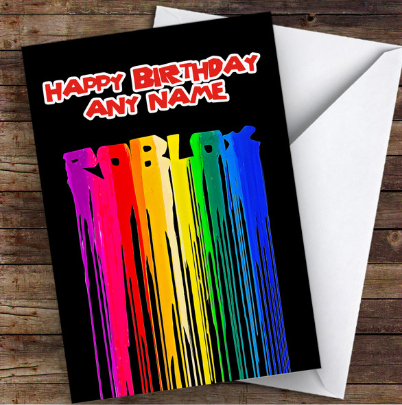 Roblox Rainbow Paint Style Drip Children's Kids Personalised Birthday Card