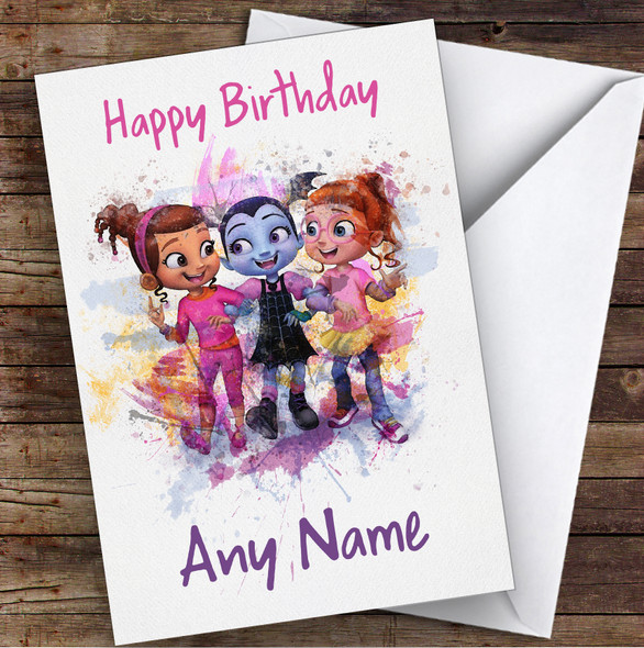 Vampirina Watercolour Splatter Children's Kids Personalised Birthday Card