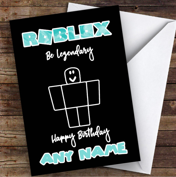 Roblox Be Legendary Blue Watercolour Swirl Children's Kids Birthday Card