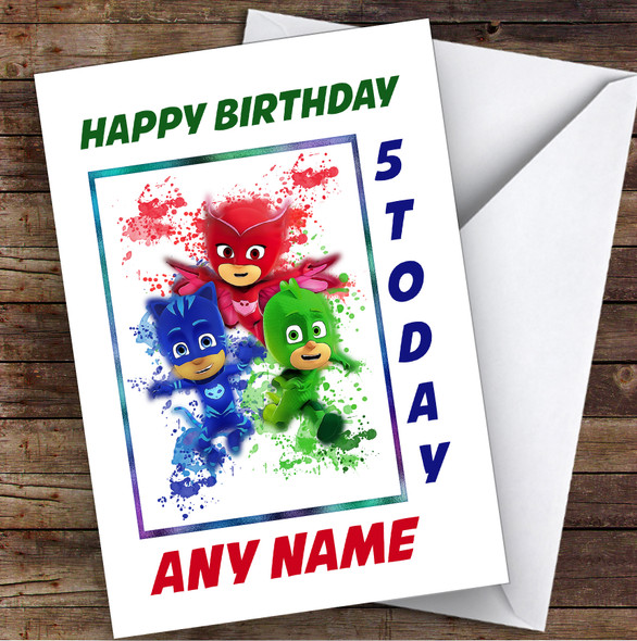 Pj Masks Gang Splatter Art Children's Kids Personalised Birthday Card