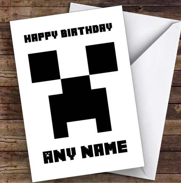 Minecraft Creeper White Children's Kids Personalised Birthday Card