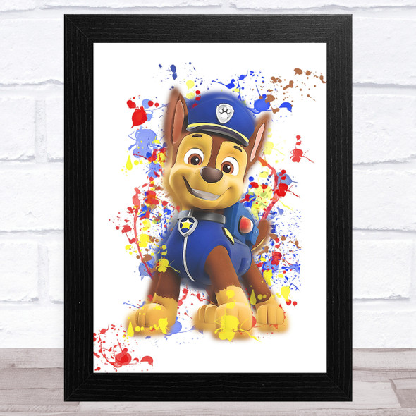 Paw Patrol Chase Splatter Art Children's Kid's Wall Art Print