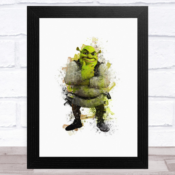 Watercolour Splatter Shrek Children's Kid's Wall Art Print