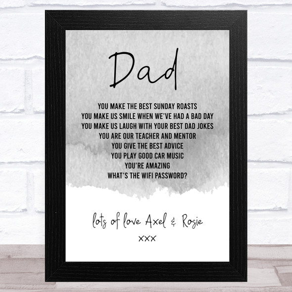 Grey Dad Personalised Dad Father's Day Gift Wall Art Print