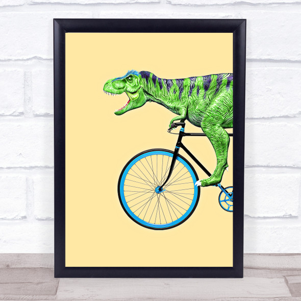 Blue Bicycle Dinosaur Green T-Rex Wall Art Print