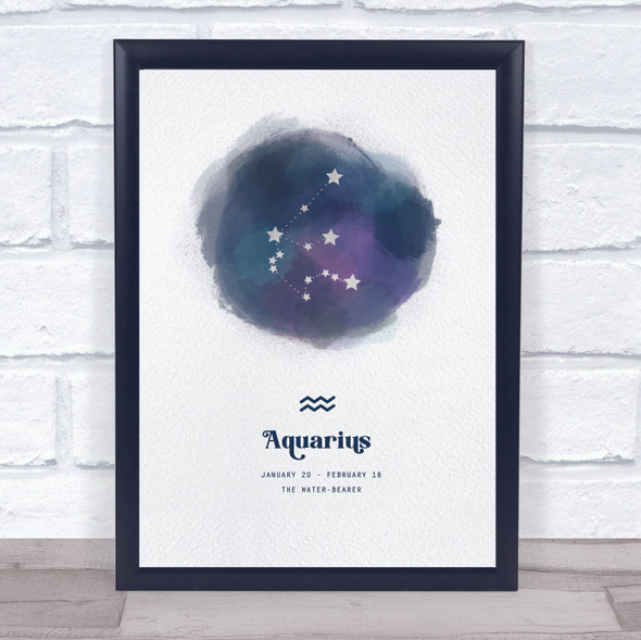 Aquarius Zodiac Star Sign Star Watercolour Blue Wall Art Print