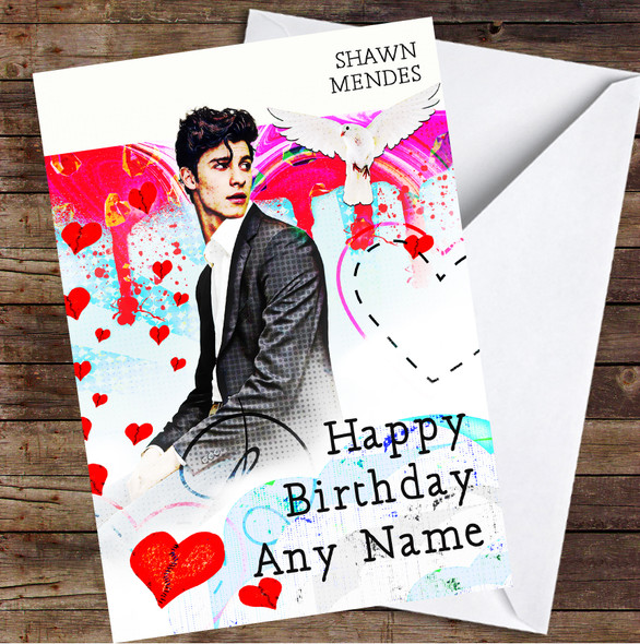 Shawn Mendes Vibrant Heart And Dove Splatter Personalised Birthday Card