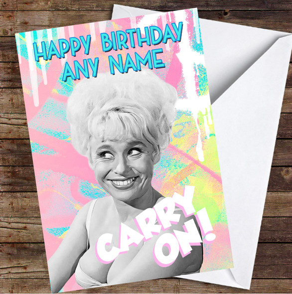 Barbara Windsor Pink Vibrant Drip Carry On Personalised Birthday Card