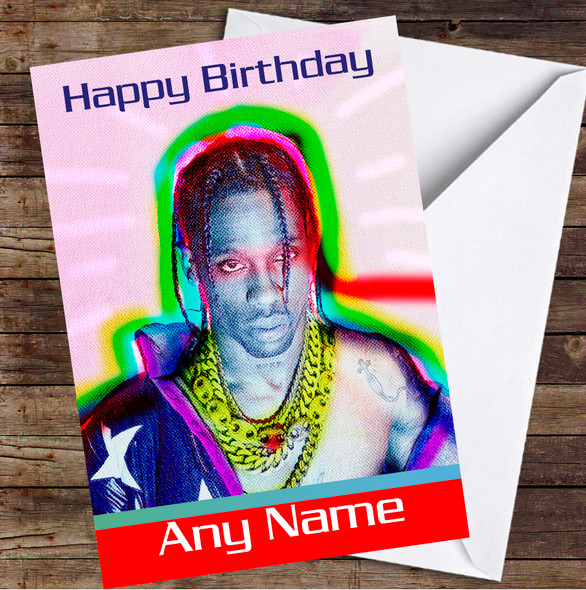 Travis Scott Colourful Neon Chains Personalised Birthday Card