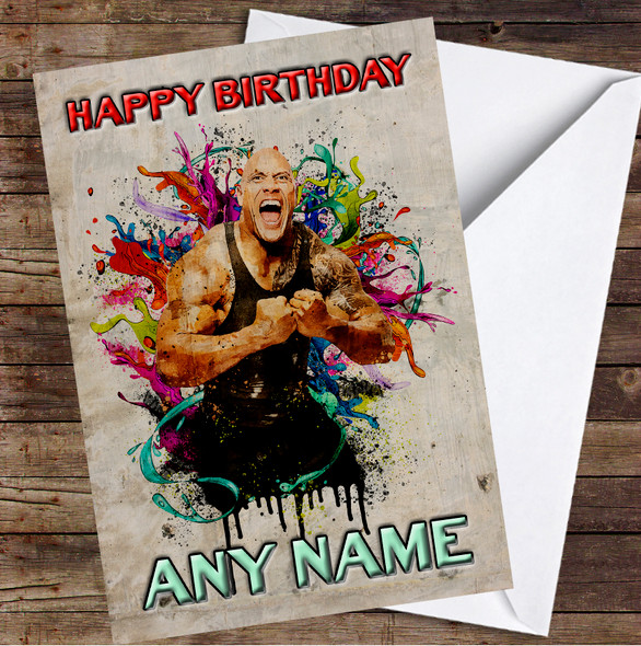 Dwayne Johnson Fade Splatter Personalised Birthday Card