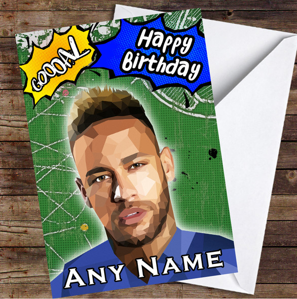 Neymar Polygon Goal Comic Personalised Birthday Card