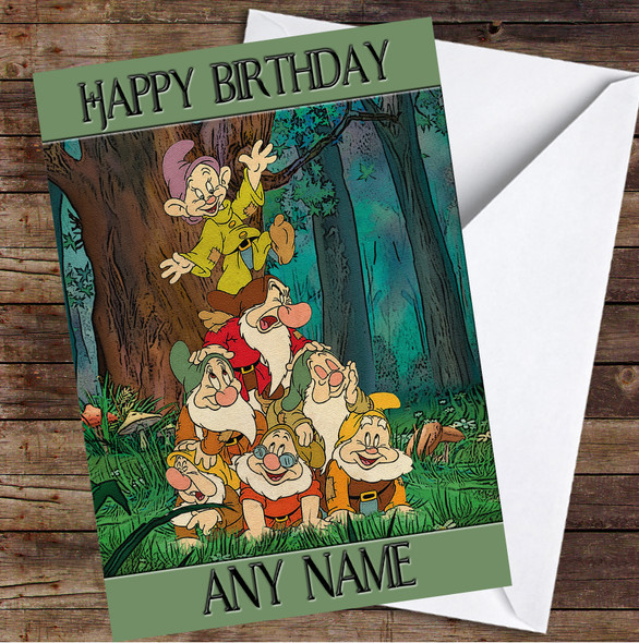 The Seven Dwarfs Pile Snow White Dark Forest Personalised Birthday Card
