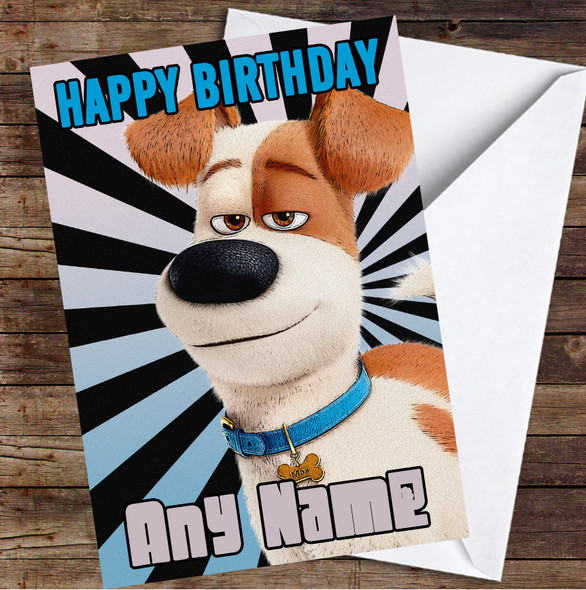 The Secret Life Of Pets Max Retro Stripes Personalised Birthday Card