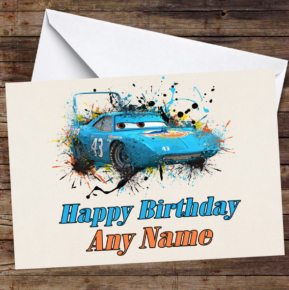 Strip 'The King' Weathers Cars Splatter Personalised Birthday Card