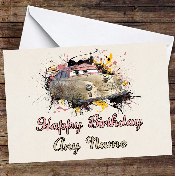 Cars Louise Nash Watercolour Splatter Personalised Birthday Card