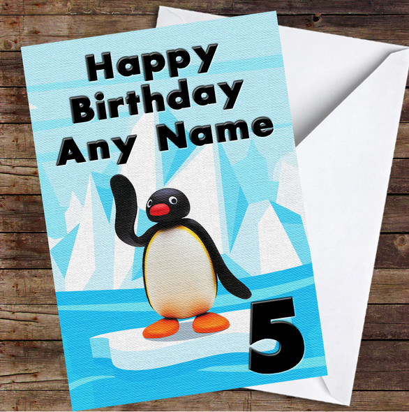 Pingu On Ice Simple Cartoon Personalised Birthday Card