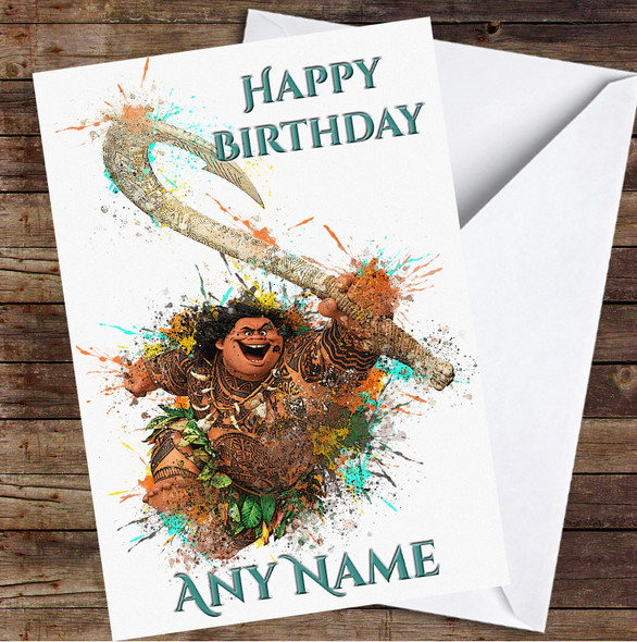 Maui Moana Splatter Personalised Birthday Card