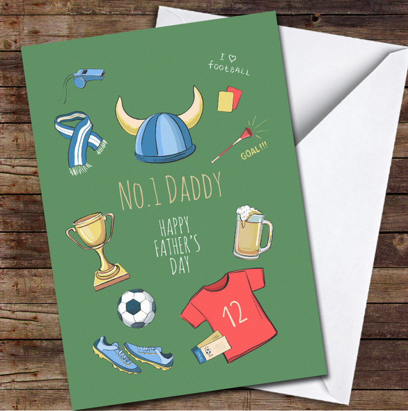 Green Love Football No.1 Daddy Personalised Father's Day Greetings Card