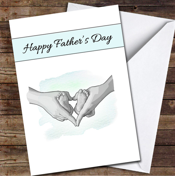 Baby Feet In Heart Dad's Hands Personalised Father's Day Greetings Card