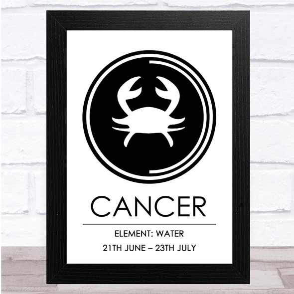 Zodiac Star Sign White & Black Element Cancer Wall Art Print