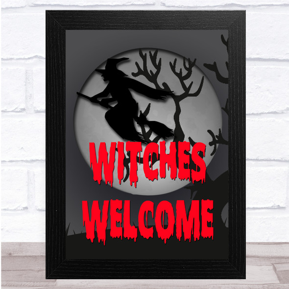 Spooky Halloween Witch Welcome Grey And Red Wall Art Print