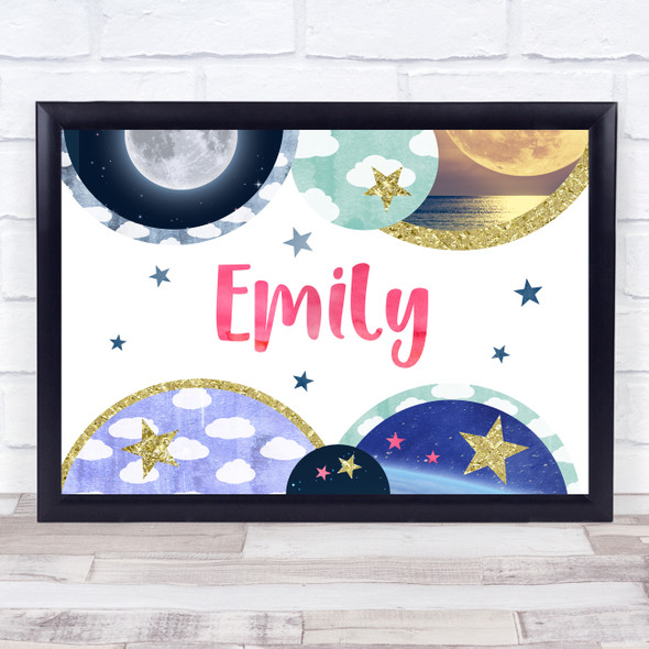 Landscape Universe Pink Watercolour Any Name Personalised Wall Art Print