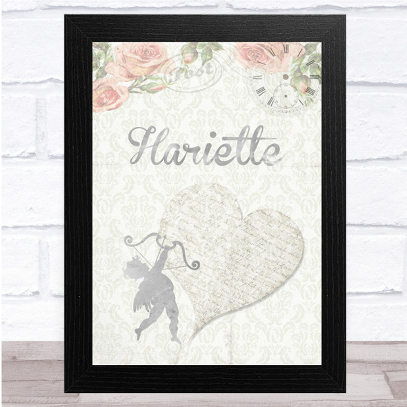 Floral Fade Silver Angel Heart Any Name Personalised Wall Art Print